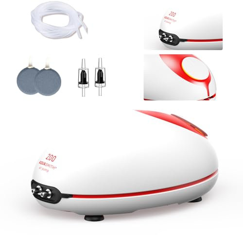 AQUASMITH Pompe à air ultra silencieuse de 1,5 W, aérateur d'aquarium, débit d'air réglable, trou unique, convient pour aquarium de 40 à 70 GPH