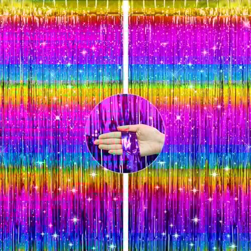 G2PLUS Glitzer Lamettavorhängen Bunt, 2 Stück Glitzernde Metallic Lametta Vorhangs für Party, Lametta Dekovorhänge für Meerjungfrau Geburtstagsparty Weihnachten Deko