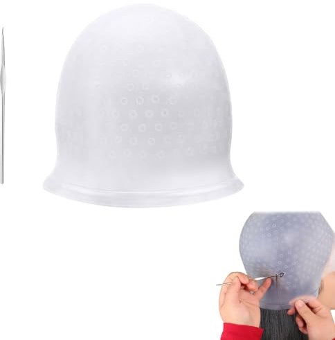 Highlighting Cap and Hook Kit,1Pcs Highlighting Cap with Hook,Silicone Hair Cap for Highlights,Professional Salon Highlight Hair Cap,Punched Hole Silicone Highlight Hair Cap Salon Hair Dyeing Tool