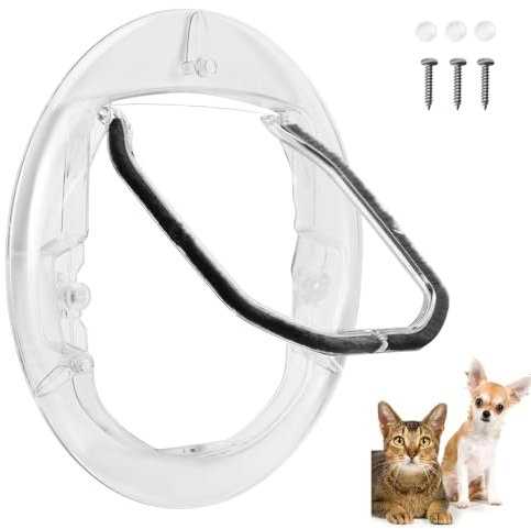Sonhomay Puerta de solapa para Mascotas, Gatos y Perros Pequeños con Cierre de 4 Vías Redondo con Kit de Forro de Puerta para Puerta Corrediza de Vidrio