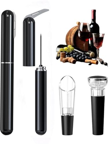 IraXpro Wine Bottle Opener 3-Set Include Air Pressure Wine Bottle Opener(with Foil Cutter),Wine Pourer and Vacuum Wine Stopper, 7S Quick Bottle Opening,Gift for Wine Lovers/Father's Day (Black Set)