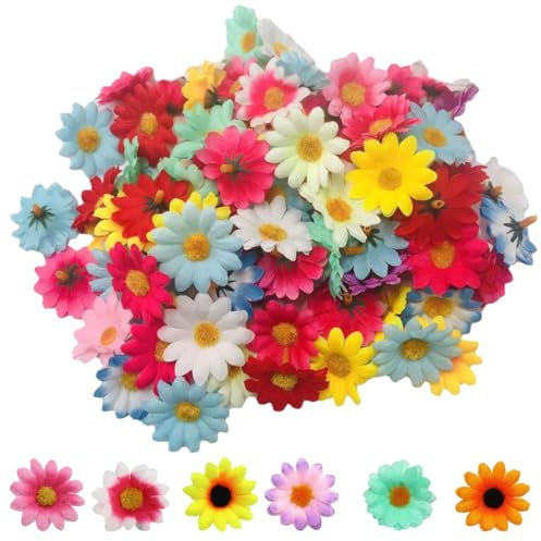 WBZOWRB 100 Stück Künstliche Bunte Blumen, 4Cm Blüten Künstliche, Blumen Deko, Blumenköpfe Gemischt Kleine Seidenblumen Zum Basteln Streudeko Blütenköpfe Deko Für Hochzeit Feste Party Diy