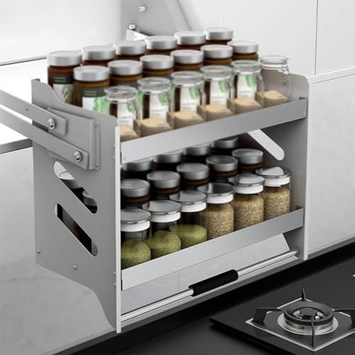 Ausziehbare Regale Mit 2 Ebenen, Ausziehbares Regalsystem Aus Edelstahl, Platzsparendes Brett Für Oberschranklift Von Küchengeräten, Tragkraft 20 Kg (Eine Farbe, 364 X 2(One Color 364x280x520mm)