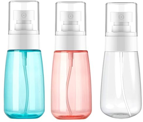 OMBRISA Small Spray Bottle 3 Pack, Fine Mist Travel Spray Bottle for Essential Oils, Refillable Travel Containers Plastic Hair Spray Bottle Sprayer for Perfume Skincare Makeup Lotion (2oz 60ml)