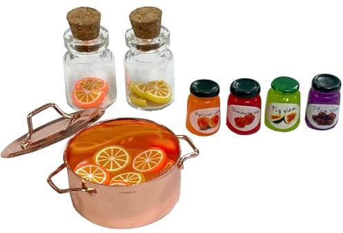 Wichtel Zubehör Essen Küche Marmelade Miniatur Kochtopf Miniglas Set 7-teilig