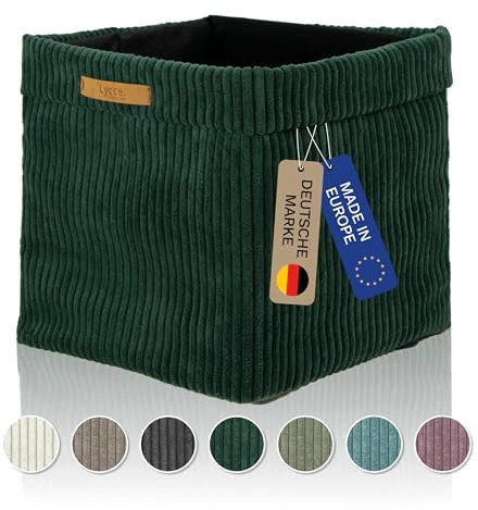 Lycce Kallax Box aus trendigem Cordstoff | Aufbewahrungskorb für Kallax Regal | Faltbox 33 x 33 x H31 cm mit abnehmbarem Bezug | Boden mit Vlies Überzug | Aufbewahrungswürfel | grün