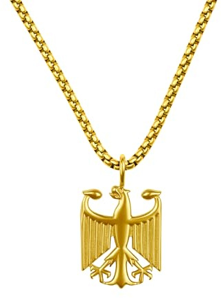 d'origine Deutschland Adler Kette Herren – Bundesadler Wappen mit Venezianerkette in Gold (Edelstahl)