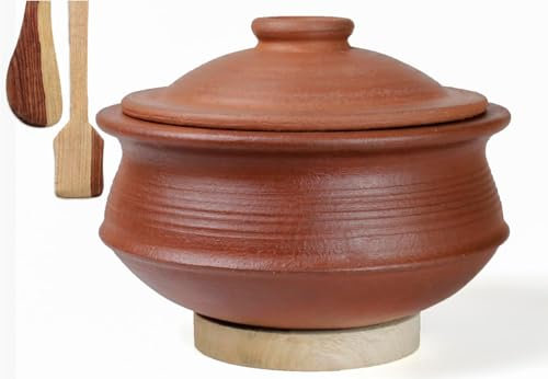 Uncoated Clay Biryani Handi/Pot For Cooking And Serving With Lid 1 Liter, Red