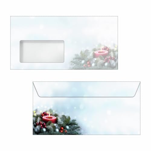 SIGEL DU640 Weihnachts-Umschlag, Candelight Cheer, grün/rot, gummiert, DIN lang, 50 Stück