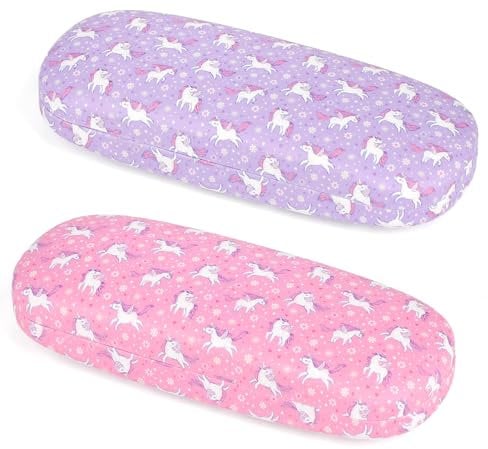 Beipegin Custodia Occhiali 2-Pack, Unicorn Sirena Custodia Occhiali Rigida per Ragazza, Portaocchiali Astuccio Rigido con Panno per Occhiali