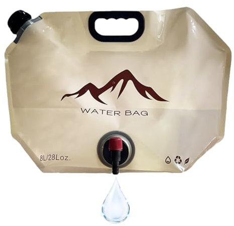 Valicaer 2 Stück Faltbarer Wasserkanister 8L mit Hahn, Tragbarer Wassersack für Camping, Wandern und Trinkwasser Lagerung zu Hause,BPA Frei (Gelblich)