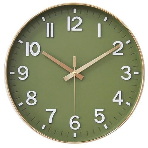 HZDHCLH 20cm Lautlos Wanduhr ohne Ticken Schleichende Sekunde mit Arabisch Ziffer für Büro, Klassenzimmer, Zuhause, Wohnzimmer, Schlafzimmer(Matcha Gold,20CM)