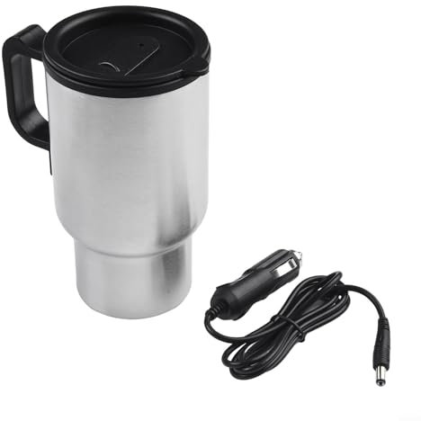 Zeroupshop Stainless Steel Car Electric Water Heater Mug 450ml Travel Heated Coffee Cup Kettle with 12V Power for Road Trips, Vacuum Insulated