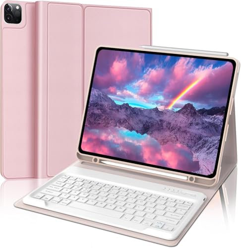 Occtingkind Funda con Teclado para iPad Pro 12.9, Teclado Español Ñ Desmontable Bluetooth y Funda de Diseño Minimalista 360° para iPad Pro 12.9 6ª 2022 /5ª 2021/4ª 2020/3ª Gen 2018, Rosa Claro