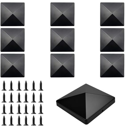 10 PCS Fence Post Caps, Plastic Fence Post Top Cap Durable Outdoor Post Covers with 20 M35*10mm Screws Black Deck Post Caps Neat Toppers Fits 4x4 Square Post for Wooden and Steel Pipes