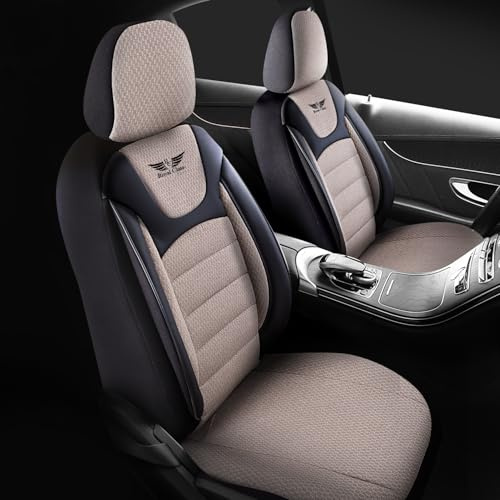Auto Sitzbezüge für Vordersitze Fahrer und Beifahrer kompatibel für Opel Vivaro (Beige-Schwarz) 922D43 das Sitzbezugsset Auto Zubehör Innenraum