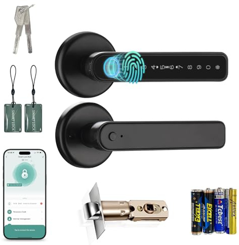 MIUCDA Smart Door Lock Door Handle with Fingerprint Number Code Detection, App Control, IC Card & Button Handle, Electric Door Lock, Smart Door Knob Door Lock for Interior Door Mortice Lock