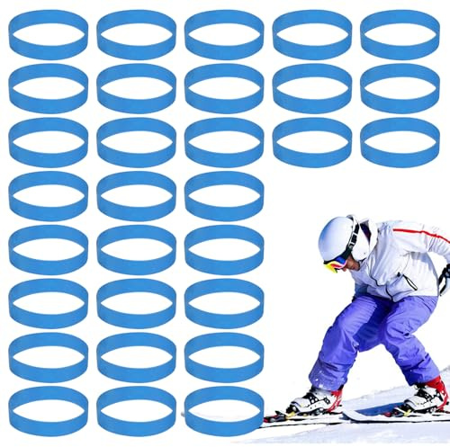 Tokaneit Frenos de Snowboard 30 Piezas Azul Tiras de Freno para Snowboard,Fijaciones Elásticas de Esquí,Correa de Goma para Snowboard,Correa de Fijación de Goma Elástica,Unisexo,Apto para Esquiar