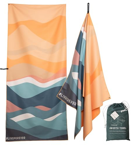 Perevor Microfibre Beach Towel XL - Quick Dry, Sand Free Travel Towel | Compact lightweight camping towel | XL recycled microfibre for travel, swimming & gym | quick drying with hanging loop