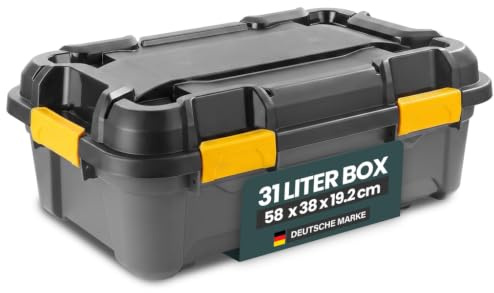 Kreher® Bunker Tough Aufbewahrungsbox 31L - 58 x 38 x 19,2 cm - IP67 wasserdicht & staubdicht, UV-beständig, schlagfest - Ideal für Werkzeug, Garage, Camping, Outdoor & Haushalt - 2 Stück