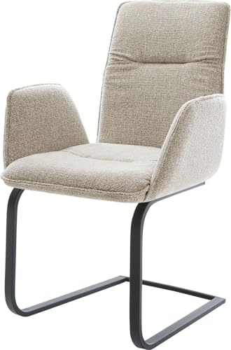 DELIFE Schwingstuhl Vinja-Flex Freischwinger flach Schwarz Webstoff Soft Beige