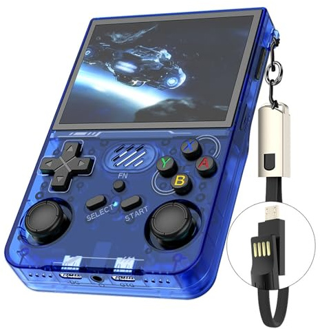 R36XX Portable Game Console, A Retro Portable Game Console That Supports Wireless Connection, with A 3.5-inch IPS Screen and Dual Joysticks, and Built-in 21000 Classic Games-blue||128g