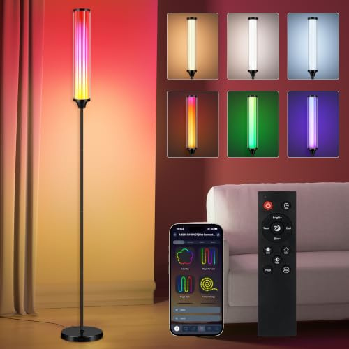 FRIDEKO HOME Stehlampe Wohnzimmer Intelligente RGB für Wohnzimmer & Gaming-Dekoration, Stehlampe mit App- und Fernbedienung, Hohe Ecklampe für Schlafzimmer (Black)