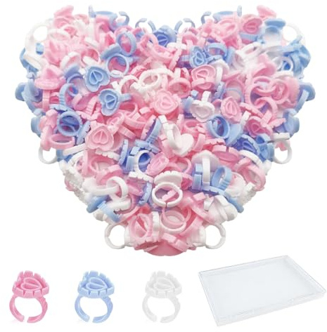 VIRAHYEM 300 Pcs Glue Rings for Eyelash Extensions, Lash Glue Rings | Quick Blossom Pigment Holders, Disposable Finger Hand Beauty Tools for Eyelash Extension