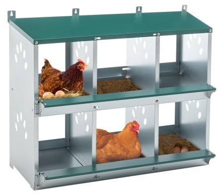 Hühnernester Legenester für Hühner aus verzinktem Stahl, mit Eiersammelkanal & erhöhtem Stand, ideal für 6 Hühner bei Kombination, für Hühnerstall & Garten