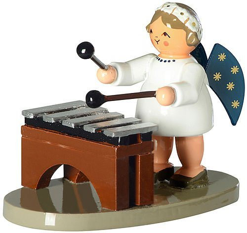 KWO Olbernhau Engel mit Xylophon, 5 cm, Holz, Mehrfarbig, 5cm