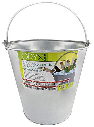 ORYX Cubo Zinc Metal Galvanizado Multiusos 14 litros 28 x 21 x 28 (alt.) cm. con Abre Botellas