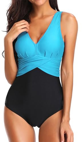PANOZON Femme Une Pièce Maillot de Bain Bikini Push Up Bricolore Taille Grande Couleur Pure(EUR42-44(XL), 4-Bleu Ciel)