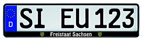 1 Paar Kennzeichenhalter schwarz mit Bundesland Motiv Wappen Bedruckt Kennzeichenhalterung Kennzeichenrahmen (Freistaat Sachsen)