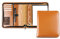DELMON VARONE - Personalisierbare Ringbuch Schreibmappe DIN A5 aus Cambridge Top Grain Leder braun, Ringbuchmappe mit Notizblock, Stiftschlaufe, Einsteckfächer, 4-Ring Combimechanik & Reißverschluss