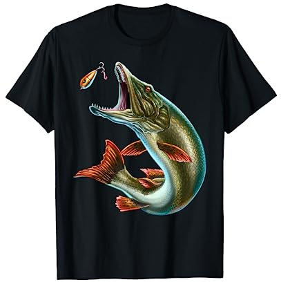 Geschenk für Angler: Hecht beim Anbeißen mit Köder - Angler T-Shirt