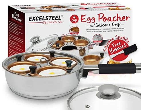 ExcelSteel 820 Sartén escalfadora de Huevos, Acero Inoxidable, Copper