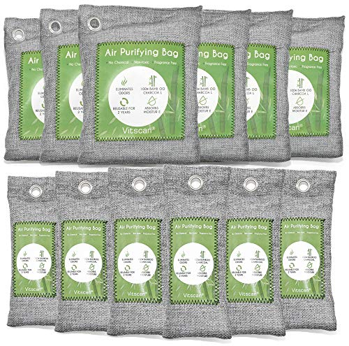 Bamboo Air Purifying Bags, 12 Pack, Activated Charcoal Odour Absorber, Moisture Absorber, Natural Car Air Freshener, Shoe Deodoriser, Home, Pet, Closet Odour Eliminators (Essential 12 Pack)