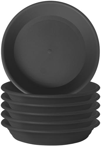 GREGICH 6 bandejas de plástico para platillos de 5 pulgadas, tamaño individual, gruesas y fuertes de 6, 8, 10, 12 pulgadas, bandeja para recoger agua para plantas en interiores, base de maceta,