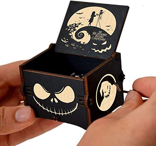 Cuzit Carillon in legno con melodia di Halloween, The Nightmare Before Christmas, con manovella incisa, vintage, regalo per Halloween, compleanno, Natale, San Valentino