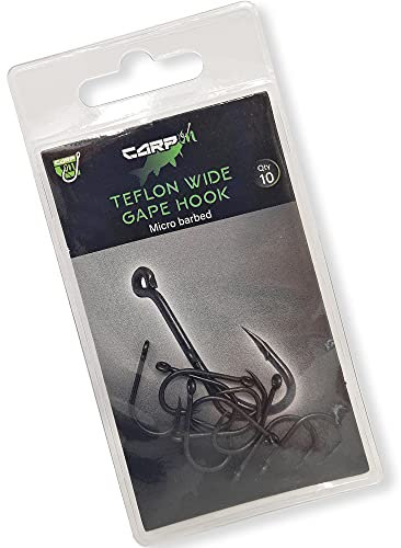 Carp On - 10 Pack of Teflon Wide Gape Eyed Fishing Hooks Classic Design – (10 x Size 6) [14-7006]