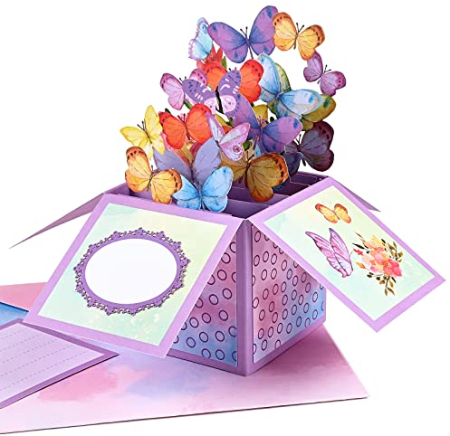 Giiffu 3D Pop Up Karte, Schmetterlings-Jubiläums-Grußkarte, Valentinstagskarte, Muttertagskarte, Dankeschön-Karte, Geburtstags-Pop-Up-Karte, Karte für Mama, Karte für Frau(Aquarell Schmetterling)