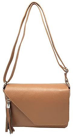 Chicca Borse Tracollina Borsa Donna in Pelle Italiana Borsetta a Spalla (Cuoio)