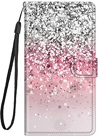 Kompatibel für Huawei Y5 2019 Hülle Leder mit Band Motiv Kartenfach Silikon Klappbar Flip Tier Hüllen [Magnetisch] Handyhülle Bumper PU Cover Case - Rosa