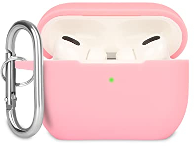 KOKOKA Case Cover Compatible with Airpods Pro, Soft Silicone Skin Case Cover Shock-Absorbing Protective Case for Airpods Pro 2019 with Carabiner, Front LED Visible, Deep Pink