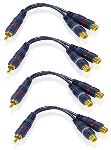 iYueMps 4pezzi Cavo Cinch a Doppio Femmina, Sdoppiatore Cavo Audio Alta Qualità, Blu Scuro, 15 cm - Perfetto per Lettori CD, MP3 e Altre Sorgenti Audio Stereo - Connettività Versatile e Affidabile