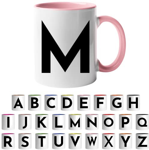 Design Letters Coffee Cup - Available in A-Z | Initial Mug with Alphabet | Ceramic Coffee Mugs for Women, Men | Letter M Mug | Pink