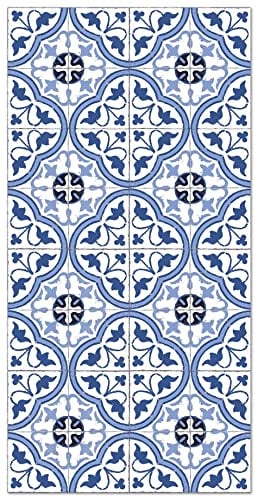 Panorama Vinyl Teppich Küche Lounge - Verschiedene Größen - (Hydraulic Fliesen Blume Blau 100x140 cm)