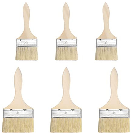 sourcing map 3Inches & 4Inches Chip Paint Brush Synthetic Bristle with 13mm Thick Wood Handle for Walls Treatment 6pcs