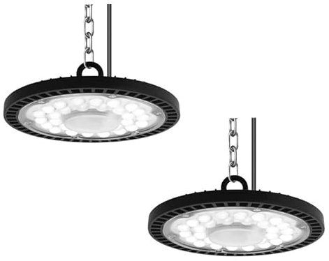 200W LED UFO High Bay Lumière,20000LM Projecteur LED Lumière d'entrepôt,IP65 Étanche UFO LED Spot Intérieur 6000-6500K avec Blanc Froid pour Garage,Ateliers,Usine,Halls(2pcs,200W)