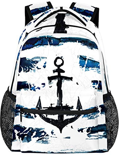 SEEKJOYS Handgezeichneter Anker-Rucksack, leicht, wasserdicht, Reiserucksack, nautisches Thema, stilvoller Rucksack für Damen und Herren, multi, L